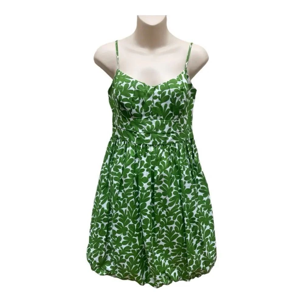 NWT London Times Green White Botanical Print Balloon Hem Dress Size 6 P Preppy